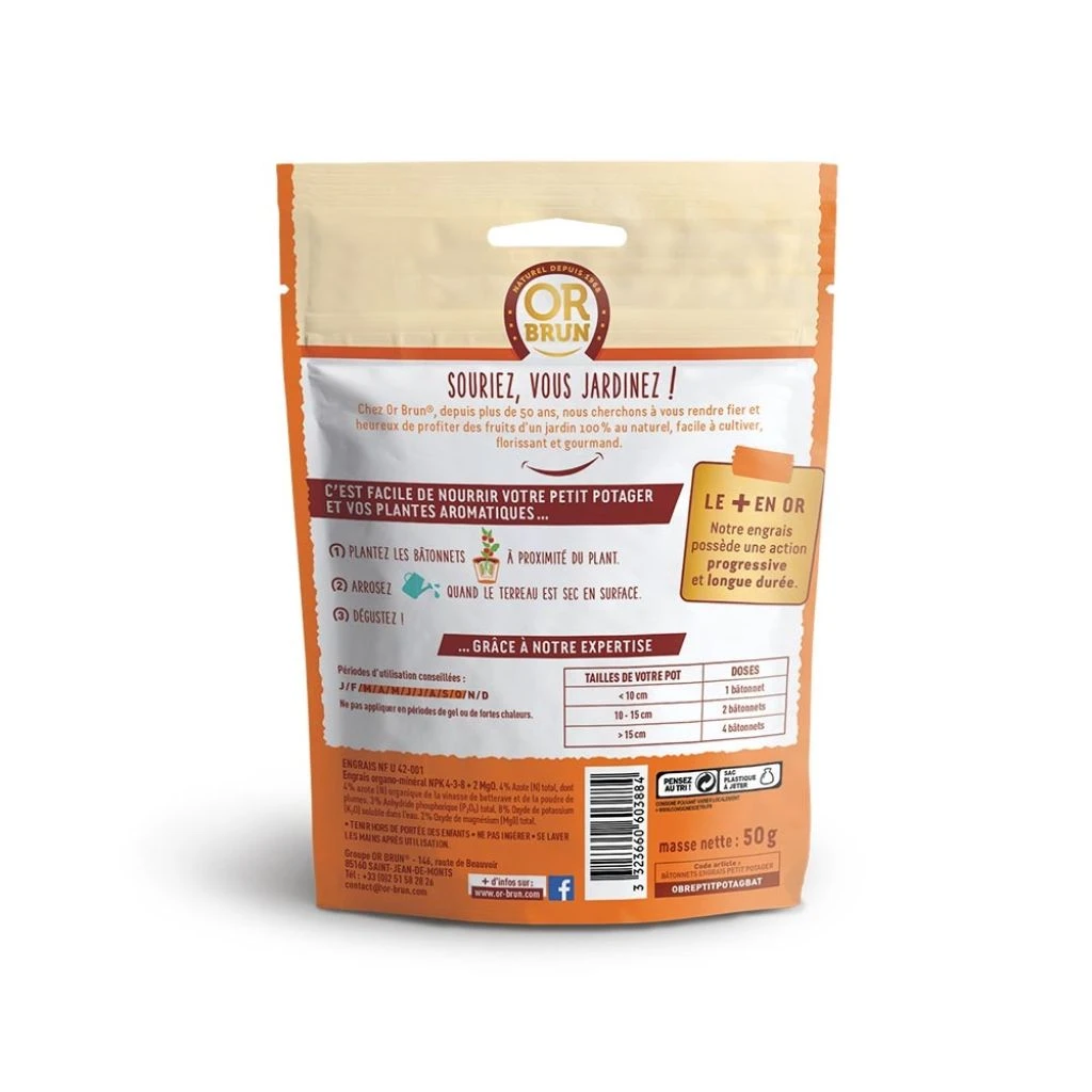 25 Bâtonnets D'engrais Petit Potager Et Tomates Or Brun En Sachet Refermable 2 25 Bâtonnets D'engrais Petit Potager Et Tomates Or Brun En Sachet Refermable – Image 2